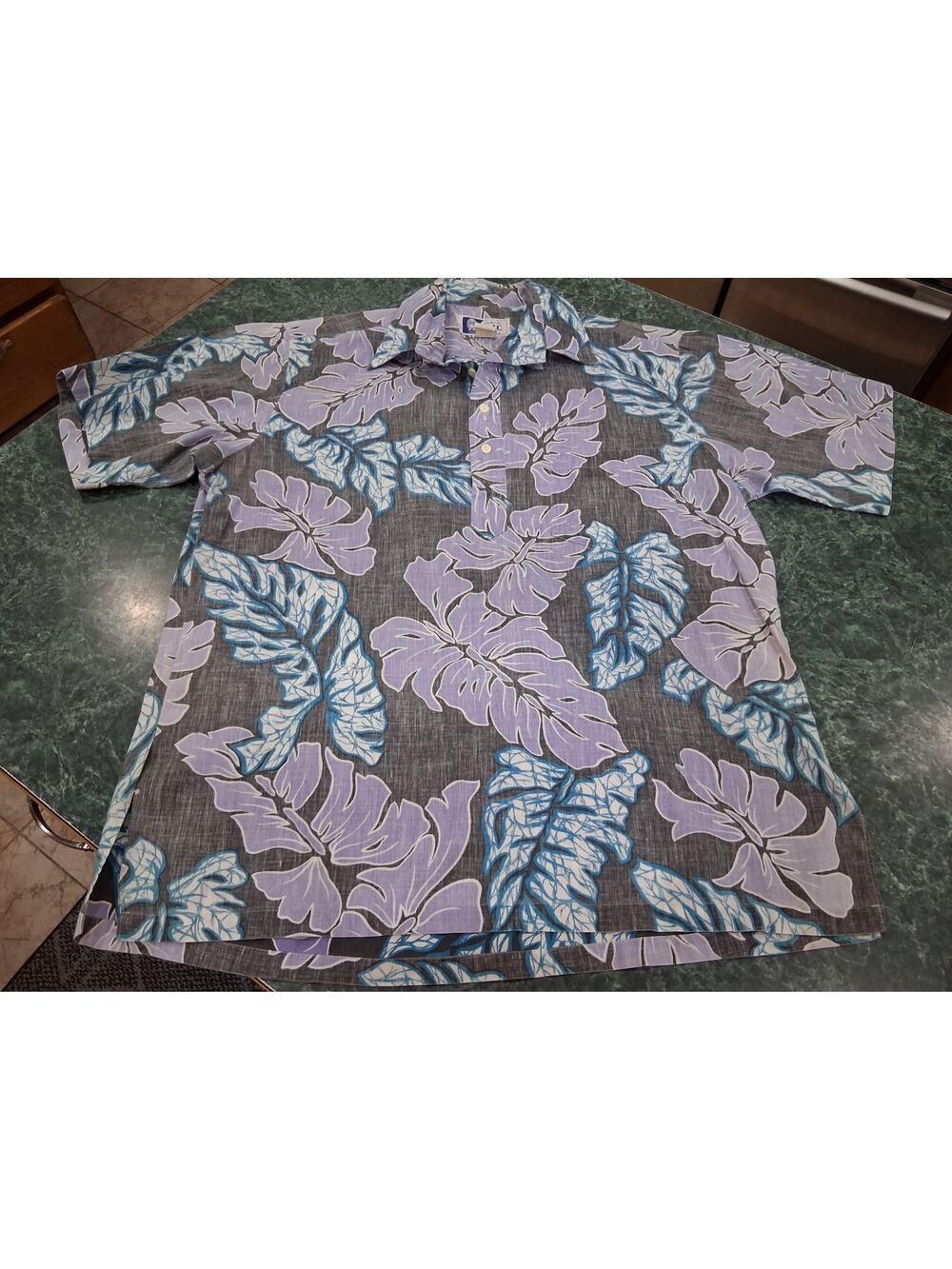 Vtg RJC Hawaiian Aloha Shirt Mens L Purple Hawaii USA 80s Floral Reverse Print